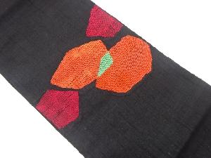 手織り紬抽象幾何学模様織出し名古屋帯